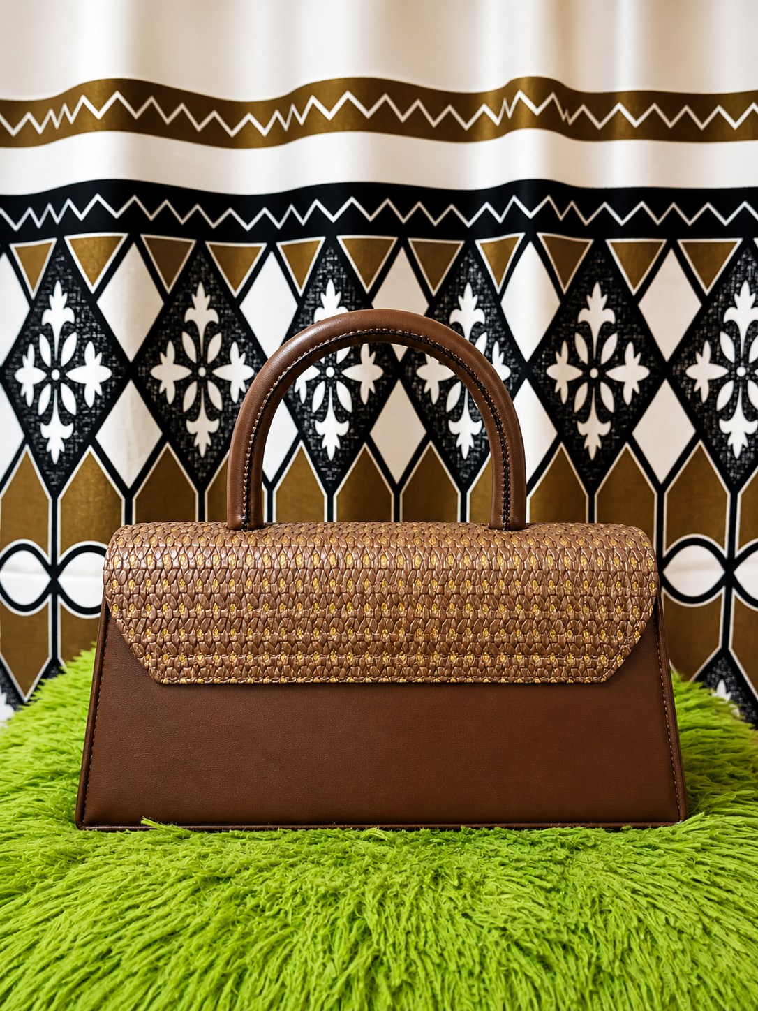 Vintage Woven Top Handle Handbag – Coffee Brown