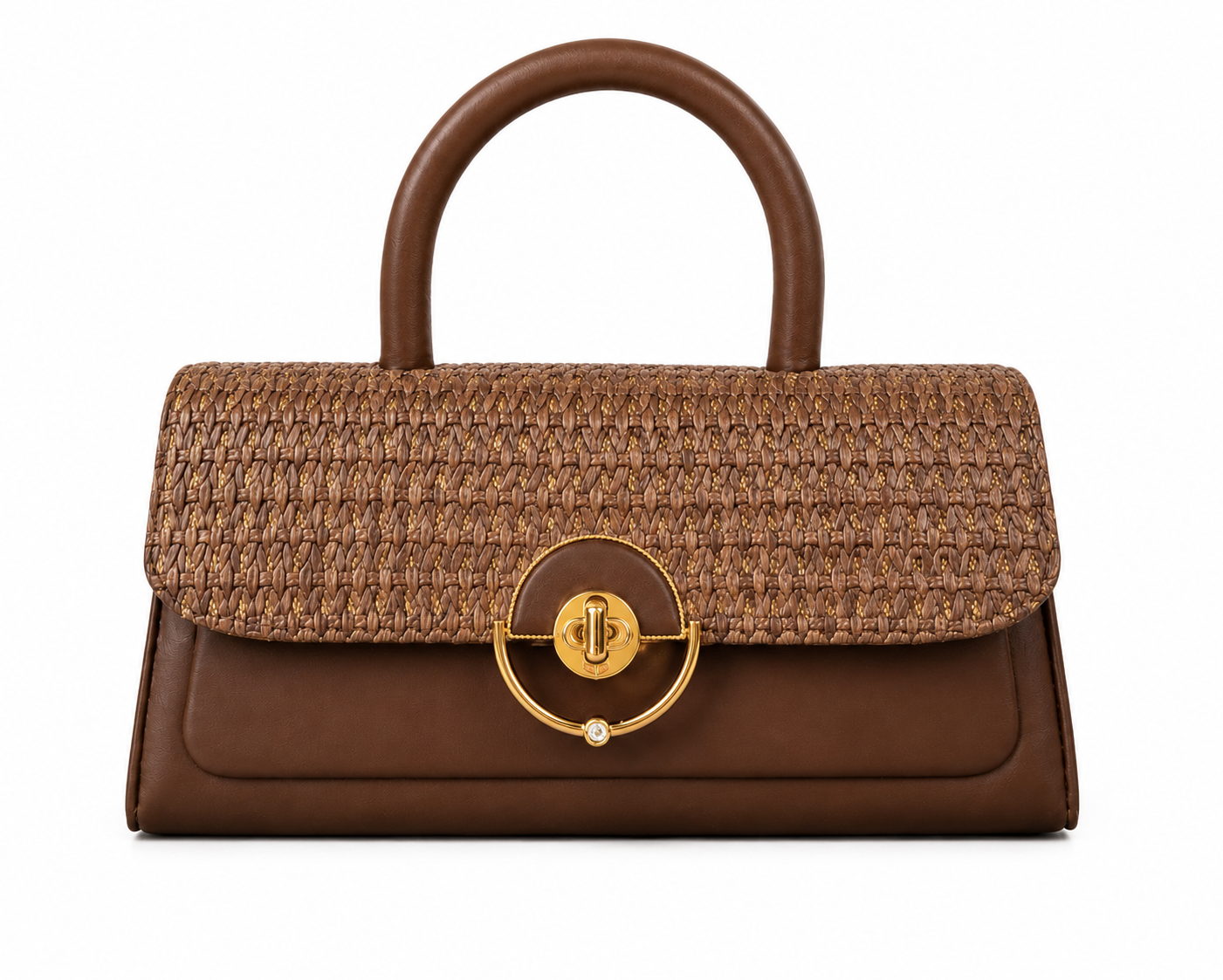 Vintage Woven Top Handle Handbag – Coffee Brown