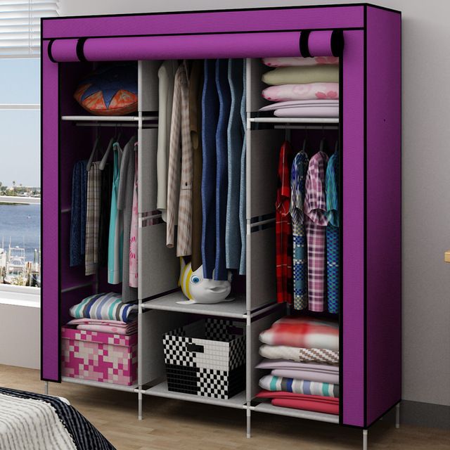 Portable Fabric Wardrobe Organizer – Purple
