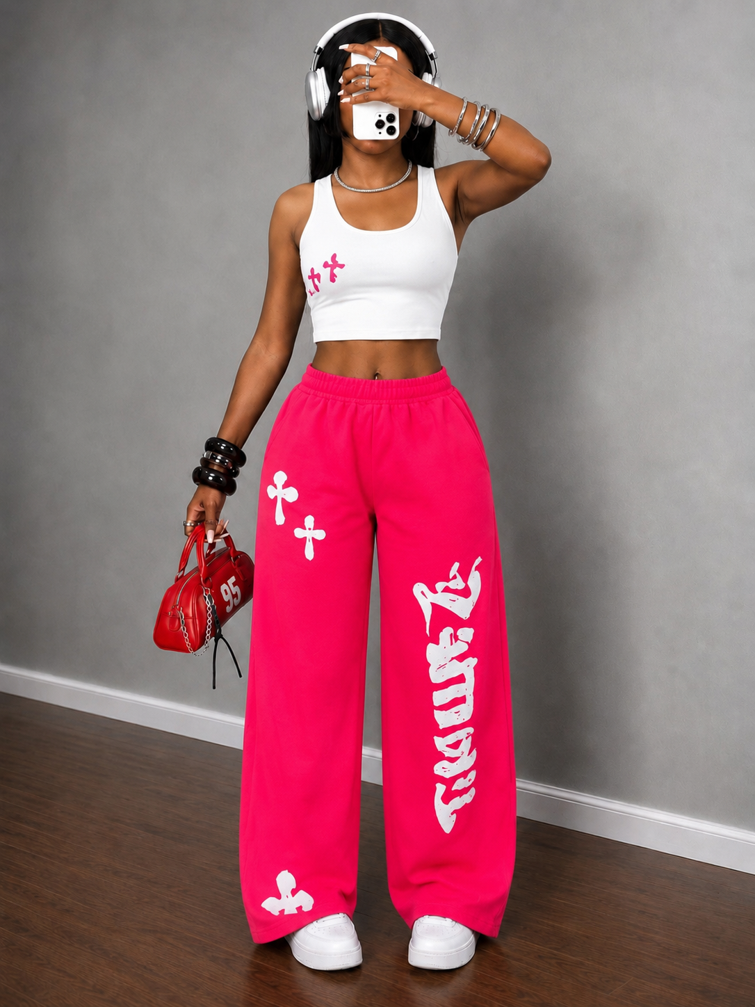 Graphic Wide-Leg Jogger Set 