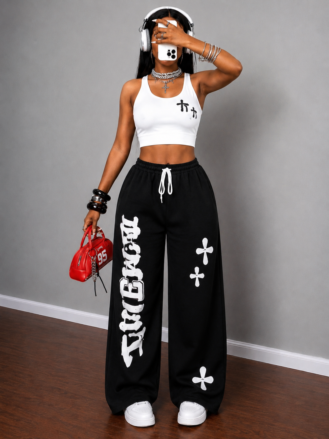 Graphic Wide-Leg Jogger Set 