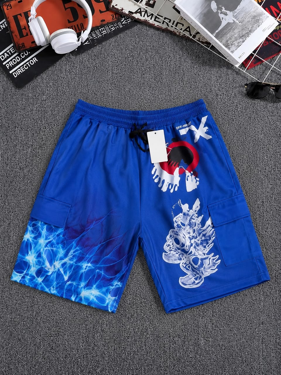 Electric Blue Graphic Cargo Shorts