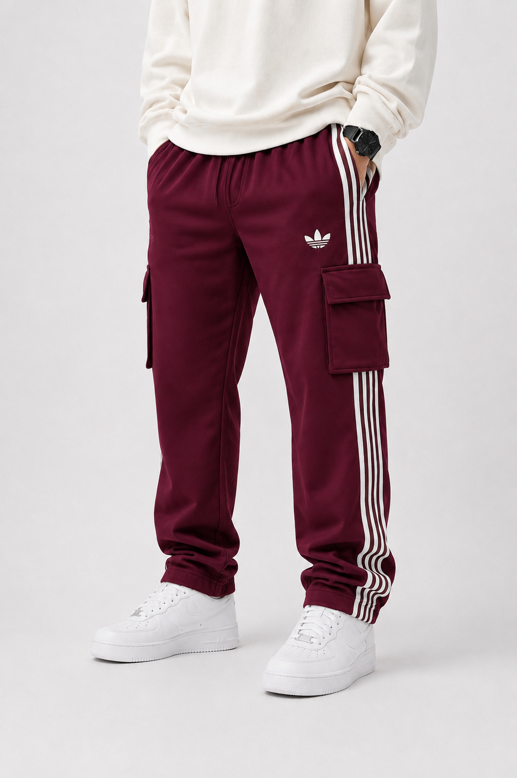Burgundy Stripe Cargo Joggers