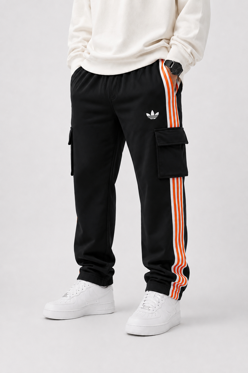 Black & Orange Stripe Cargo Joggers