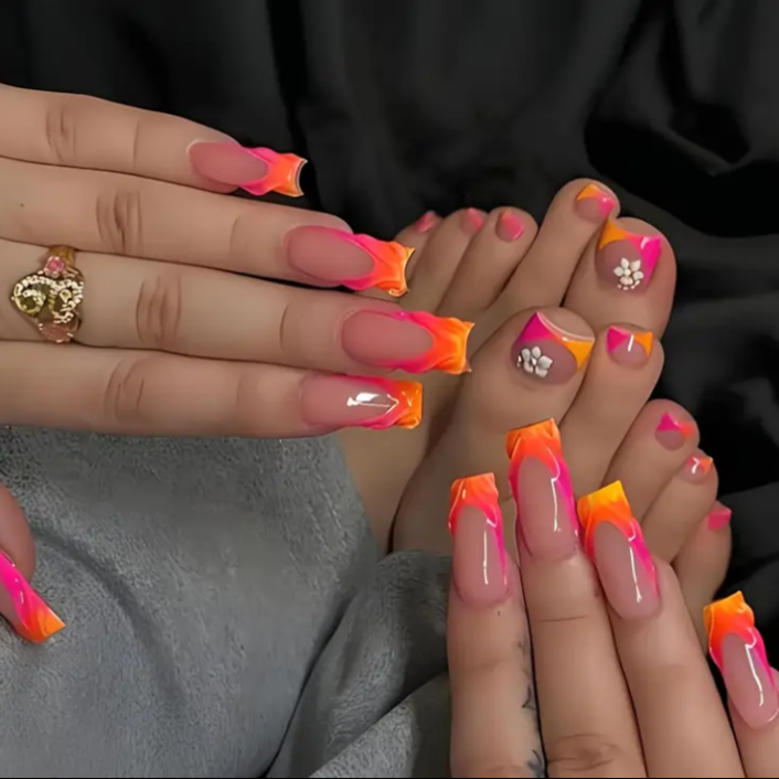 Neon Sunset Press-On Nail & Toe Set