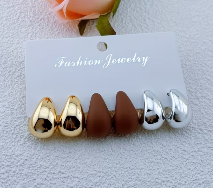 3-Pair Teardrop Statement Earrings Set